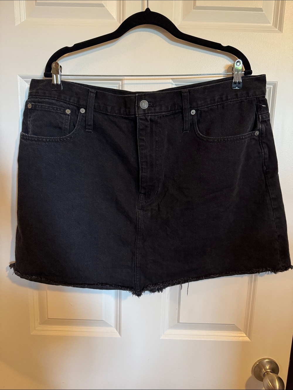 Madewell Black Denim Mini Skirt with Frayed Waistline